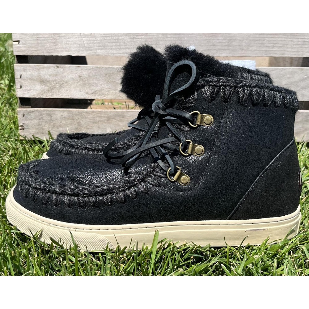 Mou Eskimo Sneaker Lace-Up Shoes Mens Size 10 EU 43 Black Wool‎ Lined Sheepskin